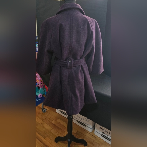 GAP Women's Purple Wool Blend Pea Coat Size XL Jacket Belted 3/4 Sleeve - Picture 7 of 12